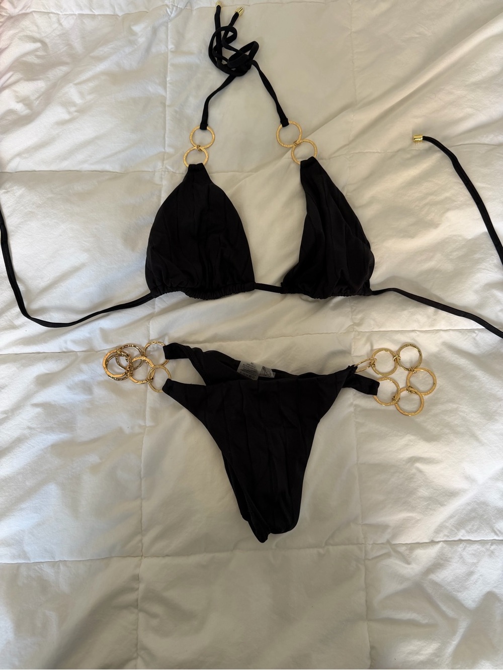 Beach Bunny Black Bikini with Gold Ring Accents